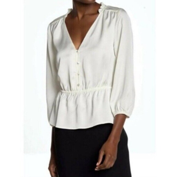 J.Crew Off White Satin Crepe Peplum Hem Blouse Size 2 - Picture 1 of 10